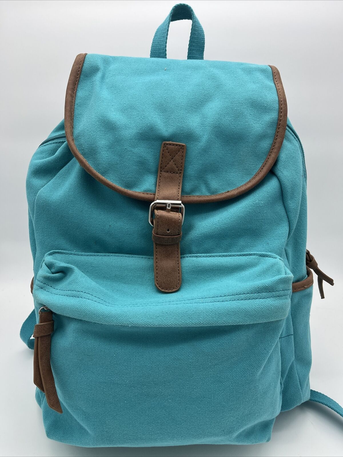 “Occasionally Made”Canvas Teal Back Pack/Book Bag With Leatherette Trim