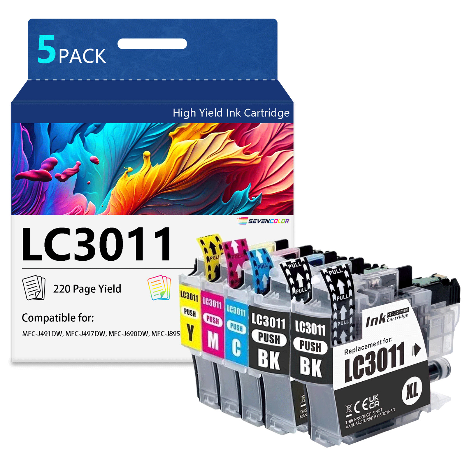 LC3011 Ink Cartridge(5Pack, 2BK/C/M/Y) | Replacement for Brother LC3013XL