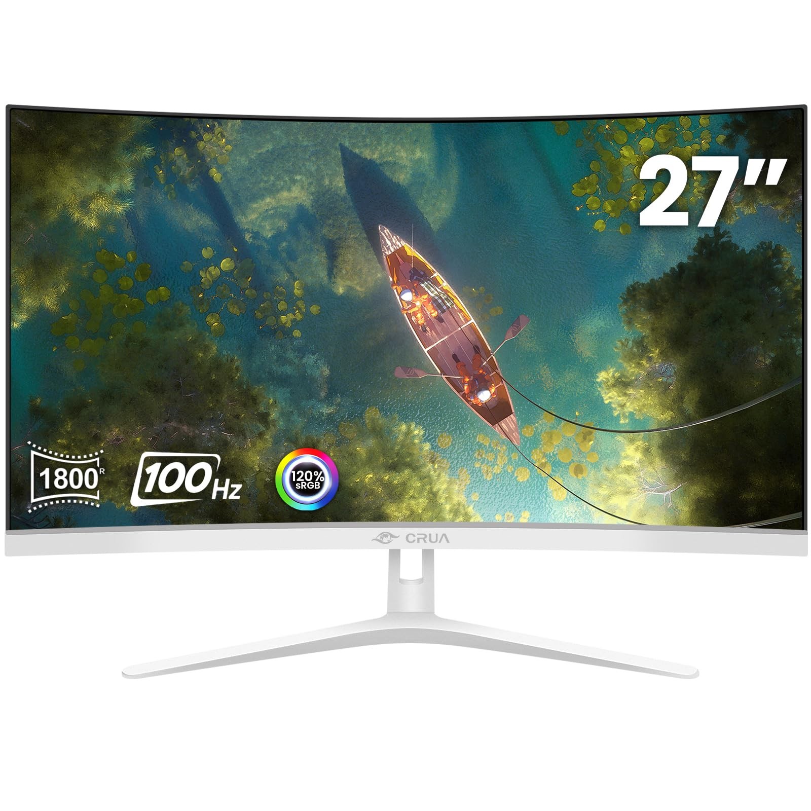 CRUA 27" Curved White Monitor, Full HD(1920x1080P) VA Panel 27Inch,