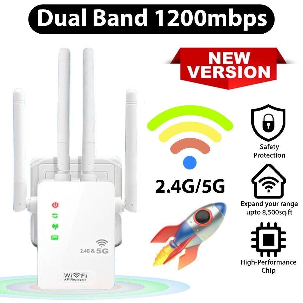 1200Mbps WiFi Range Extender Repeater Wireless Amplifier Router Signal Booster