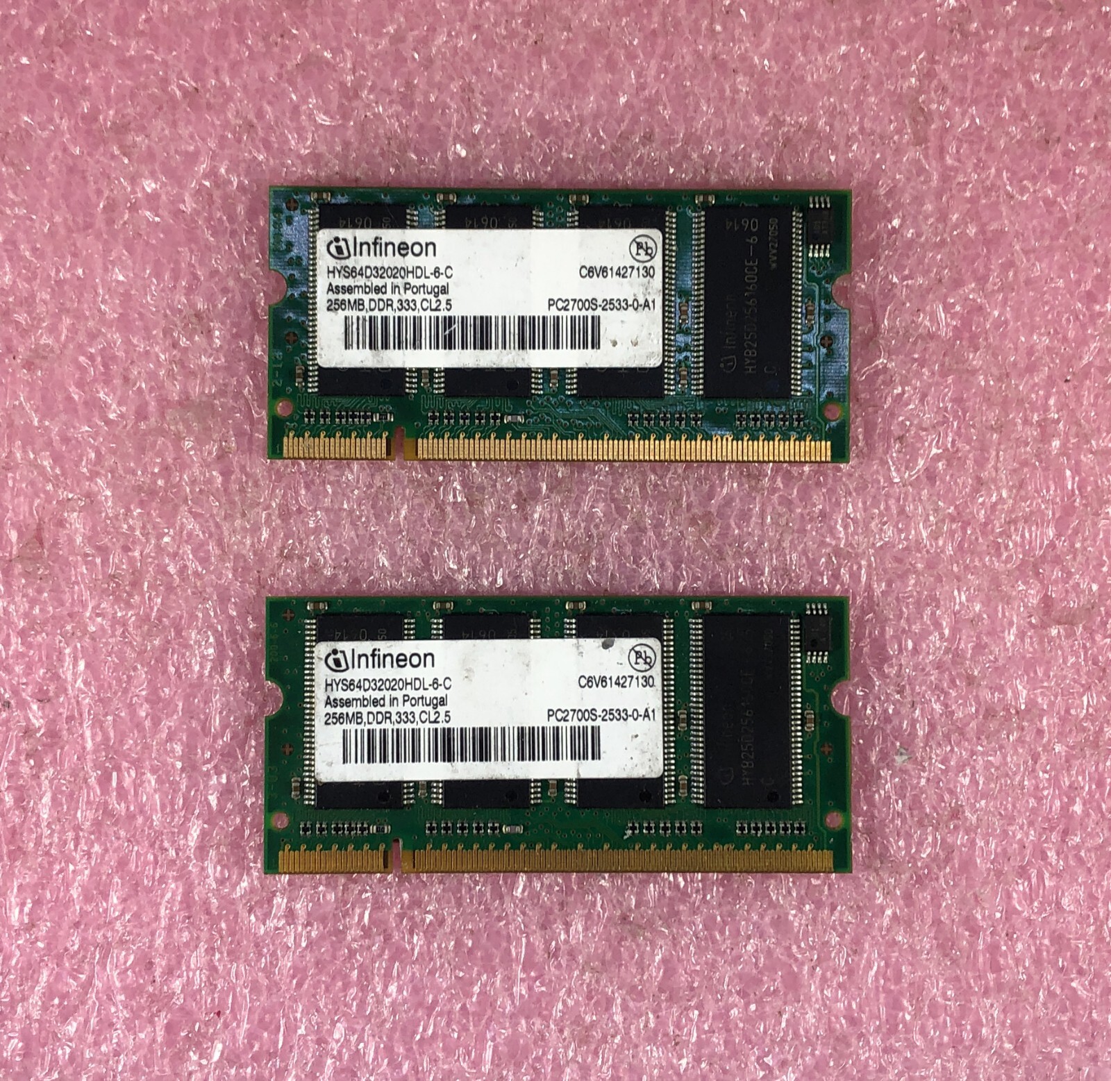 2 X 256MB INFINEON DDR-333 PC2700 NON-ECC SODIMM MEMORY RAM - HYS64D32020HDL-6-C