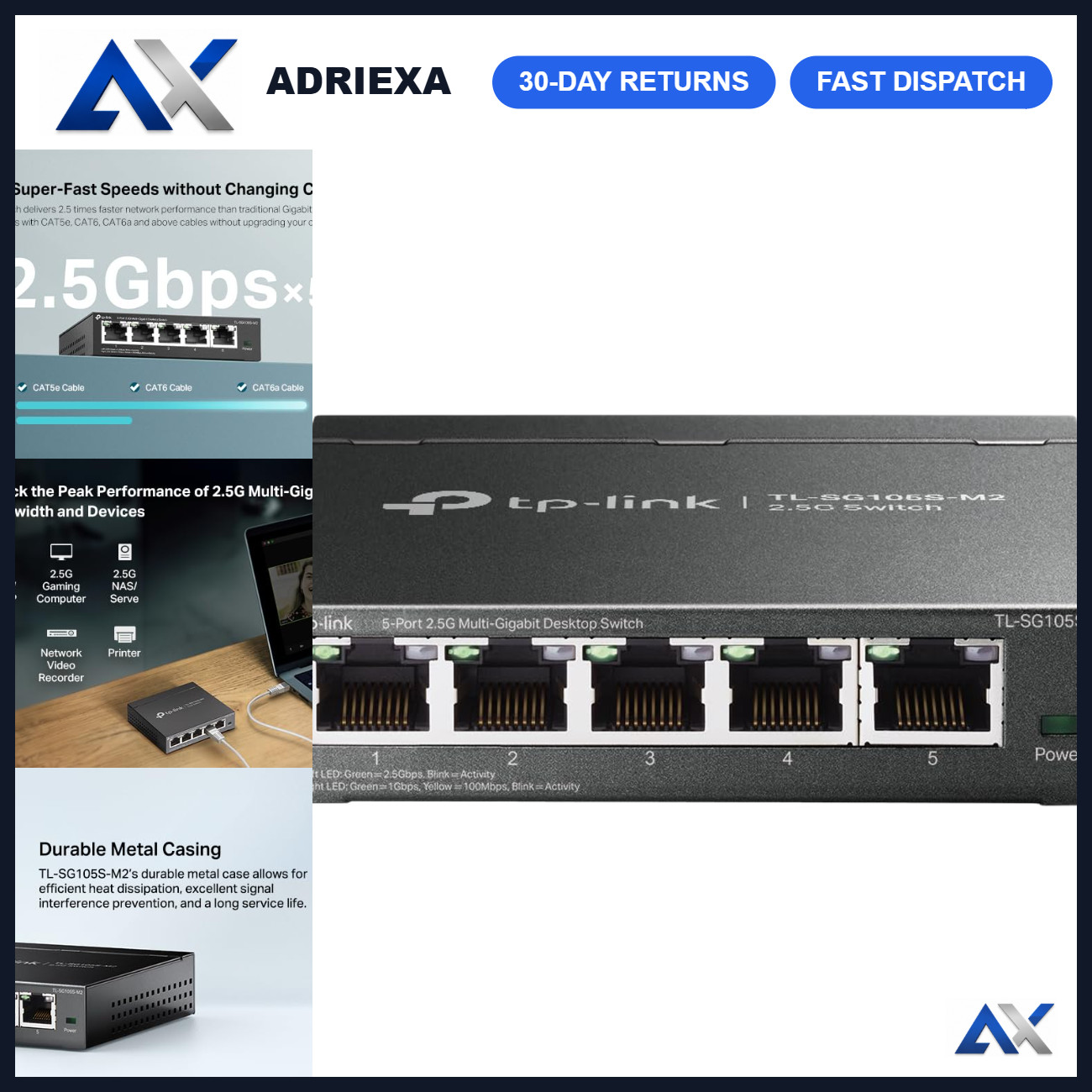 5-Port Multi-Gigabit 2.5G Unmanaged Ethernet Switch, High-Speed Network Hub