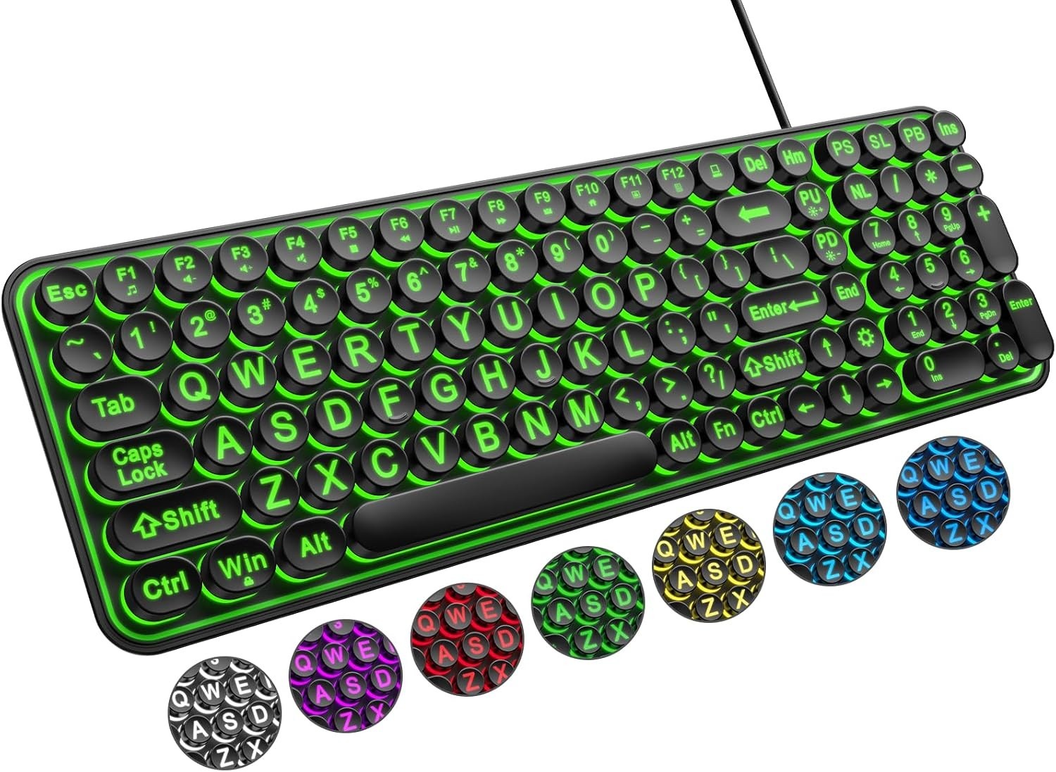 Large Print Backlit Keyboard, Wired USB Lighted Computer Keyboards with 7-Color 