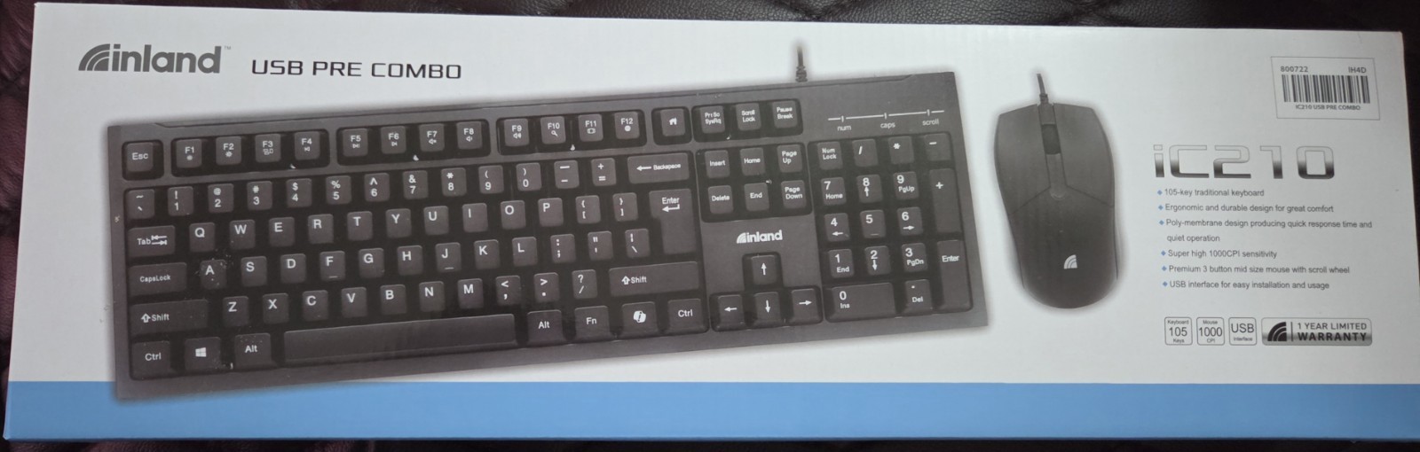 Inland USB PRE COMBO Wired Keyboard w/ Mouse