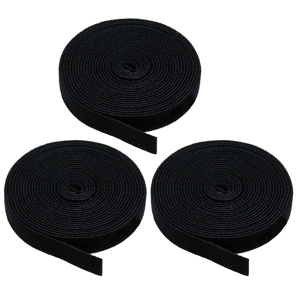 3 Pcs 15FT Black Roll Reusable Hook Loop Self Attaching Cable Tie Fastening Tape