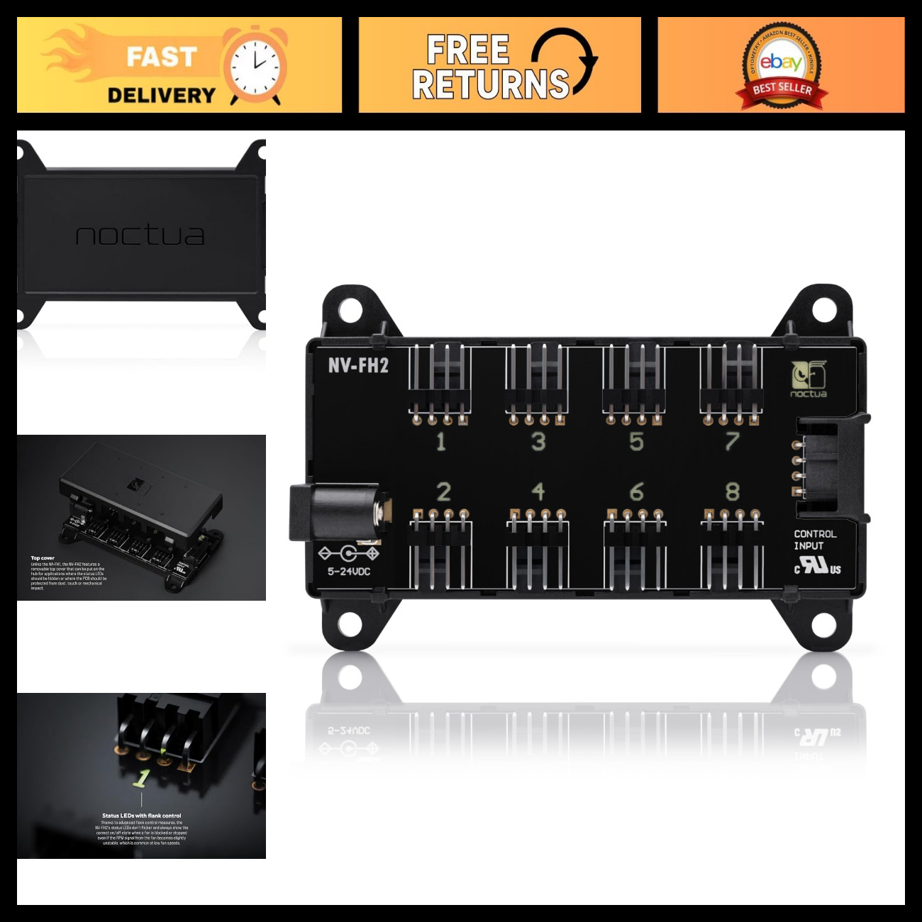 8 Channel Fan Hub for 5V, 12V, 24V Fans - PWM Control, PC Cooling Solution