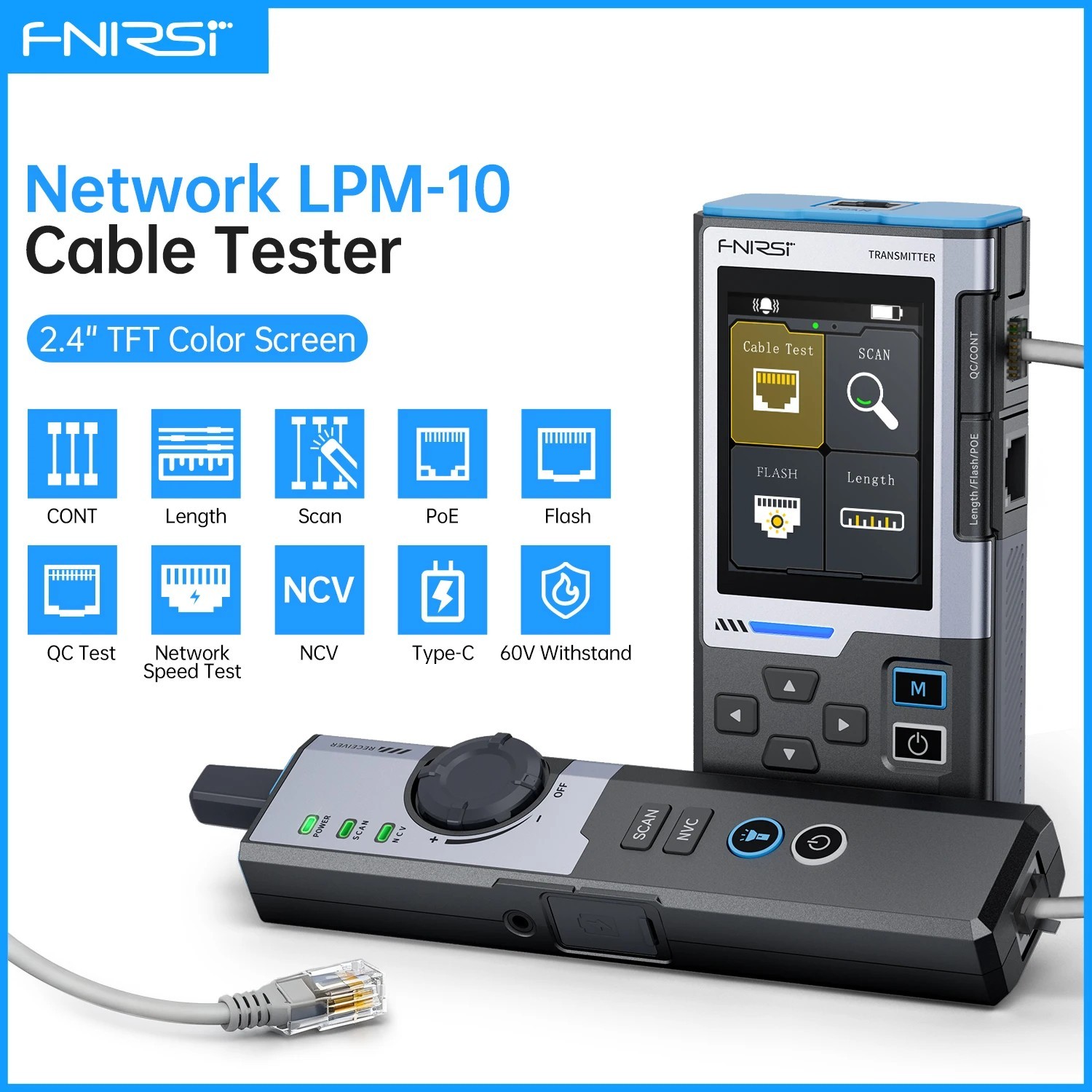 FNIRSI LPM-10A Network Cable Tester Multifunction Line Finder with RJ45 RJ11
