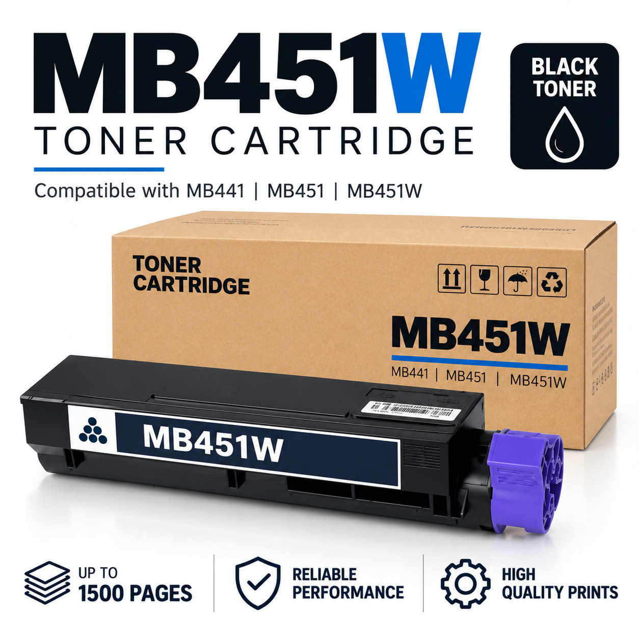 Printing Solutions Toner Cartridge MB451W MB441 MB451 1500 Page Yield Black New