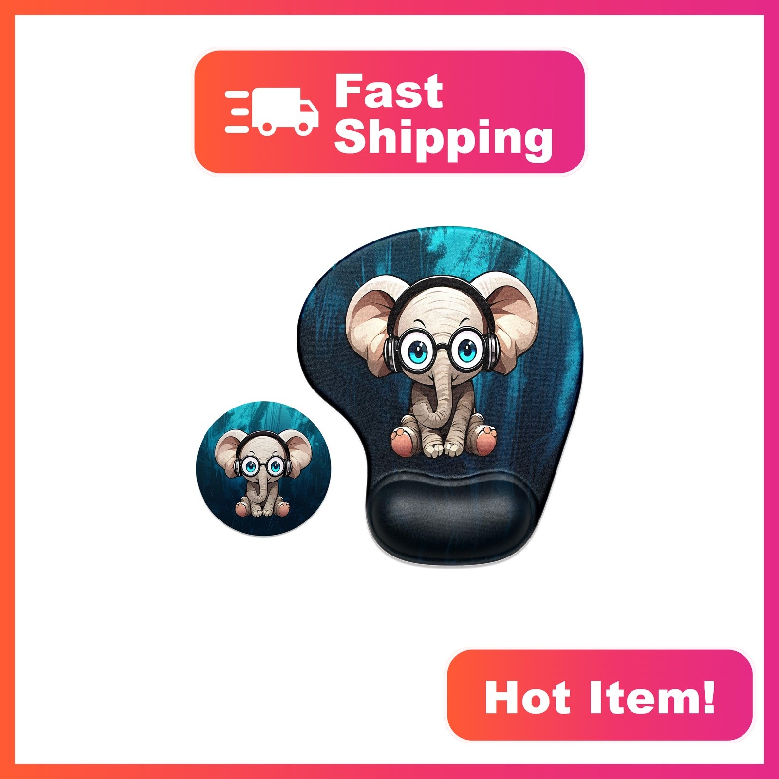 ITNRSIIET Ergonomic Mouse Pad Coaster Set Pretty Elephant