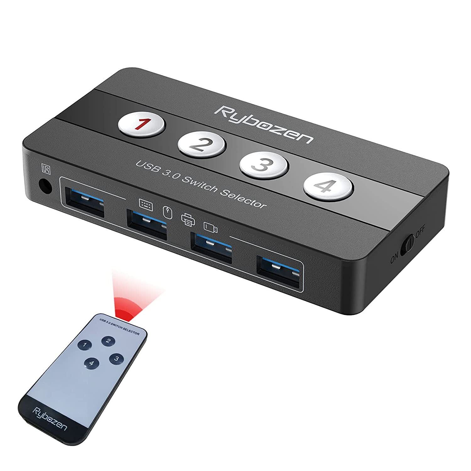 USB 3.0 Switch Selector, 4 Port KVM Switches USB Hub Peripheral KVM Switcher Box