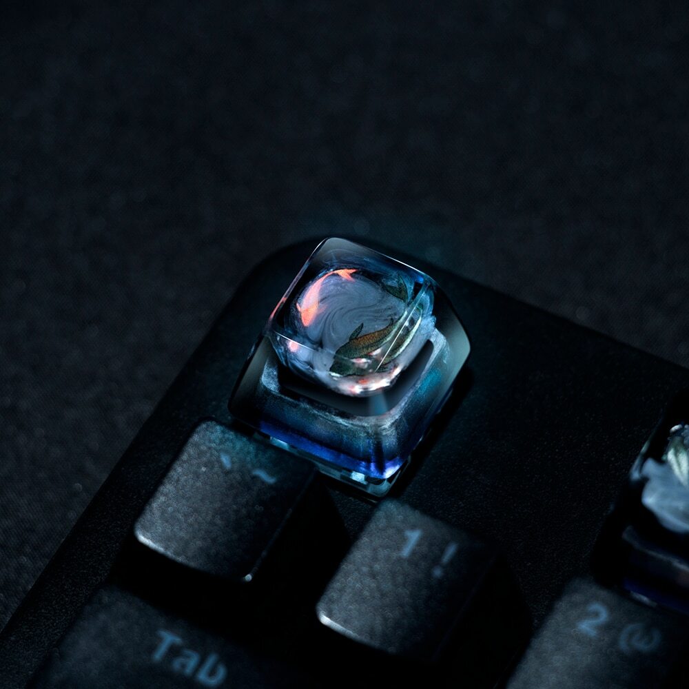 1 Piece Koi Fish In The Misty Pond Handmade Resin Keycap For Mechanical Keyboard