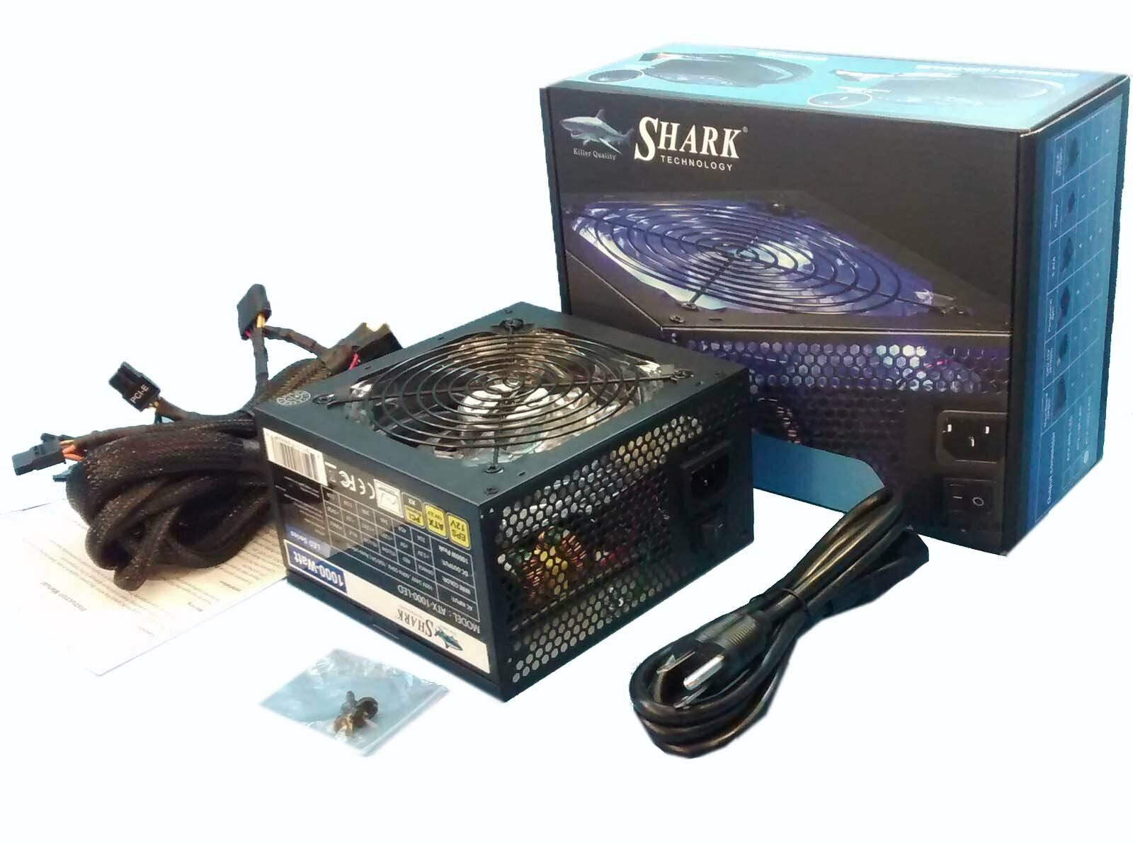 SHARK 1000W 80+ Gaming PC ATX 5-SATA Dual PCIe Silent 120mm Fan LED Power Supply