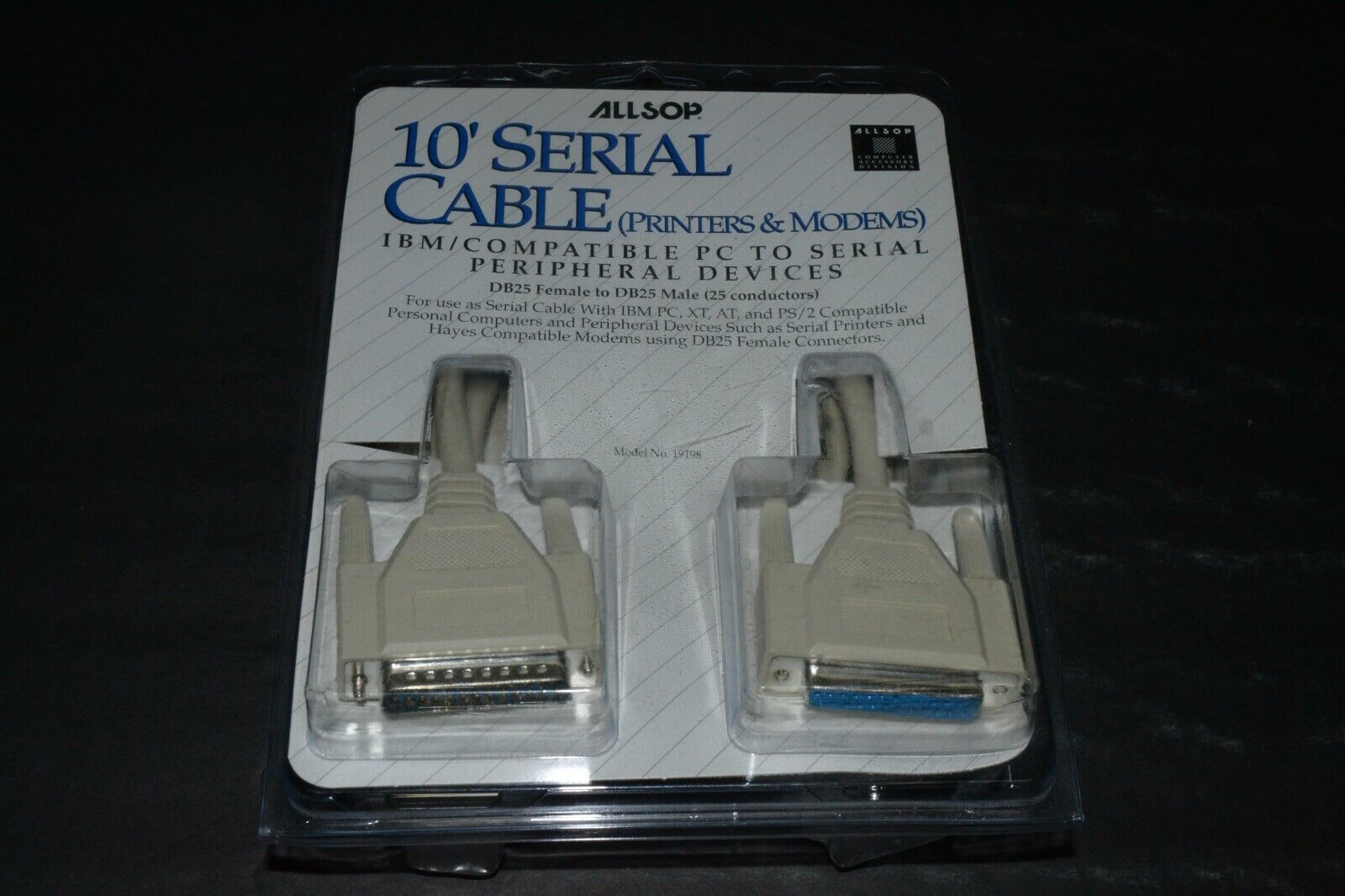 Vintage Allsop 10' Serial Cable (Printers & Modems) IBM Compatible NEW & SEALED