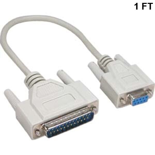 1FT DB25 25-Pin Male to DB9 9-Pin Female Serial COM Port Printer Cable White