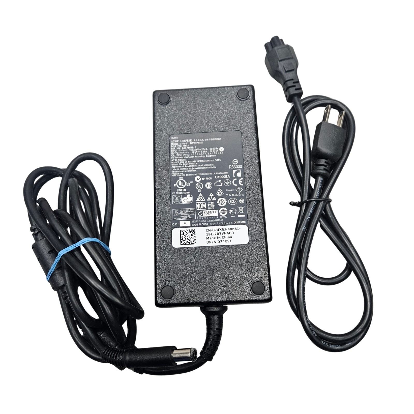 NOS Genuine Dell 180W AC Adapter Charger DA180PM111 19.5V DP/N 074X5J Cord