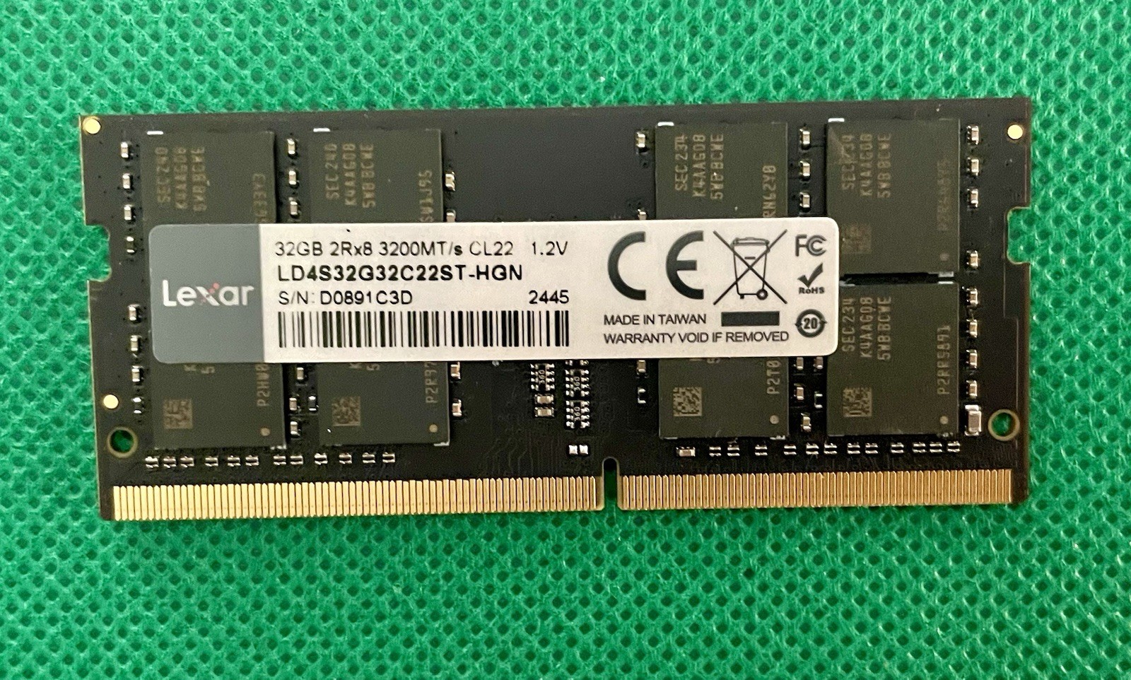 Lexar DDR4 RAM SODIMM 32GB 2Rx8 3200MT/s CL22 1.2VLD4S32G32C22ST-HGNP2TB