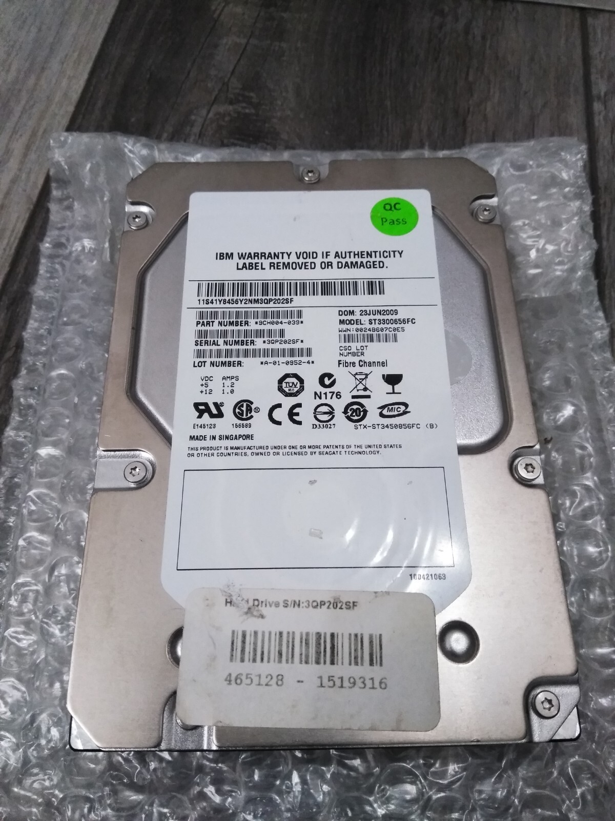 OEM IBM HARD DRIVE  P/N- SCH004-039 MODEL # ST3300656FC  300-GB (N.O.S.)