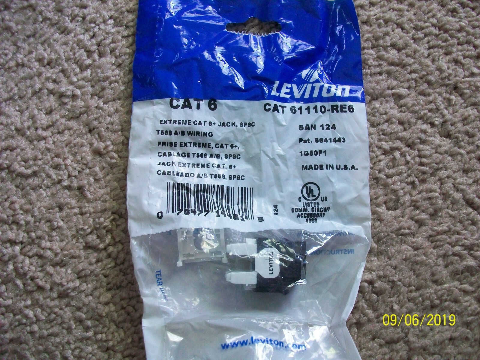 Leviton Extreme Category 6+ Connector Black. 61110-RE6