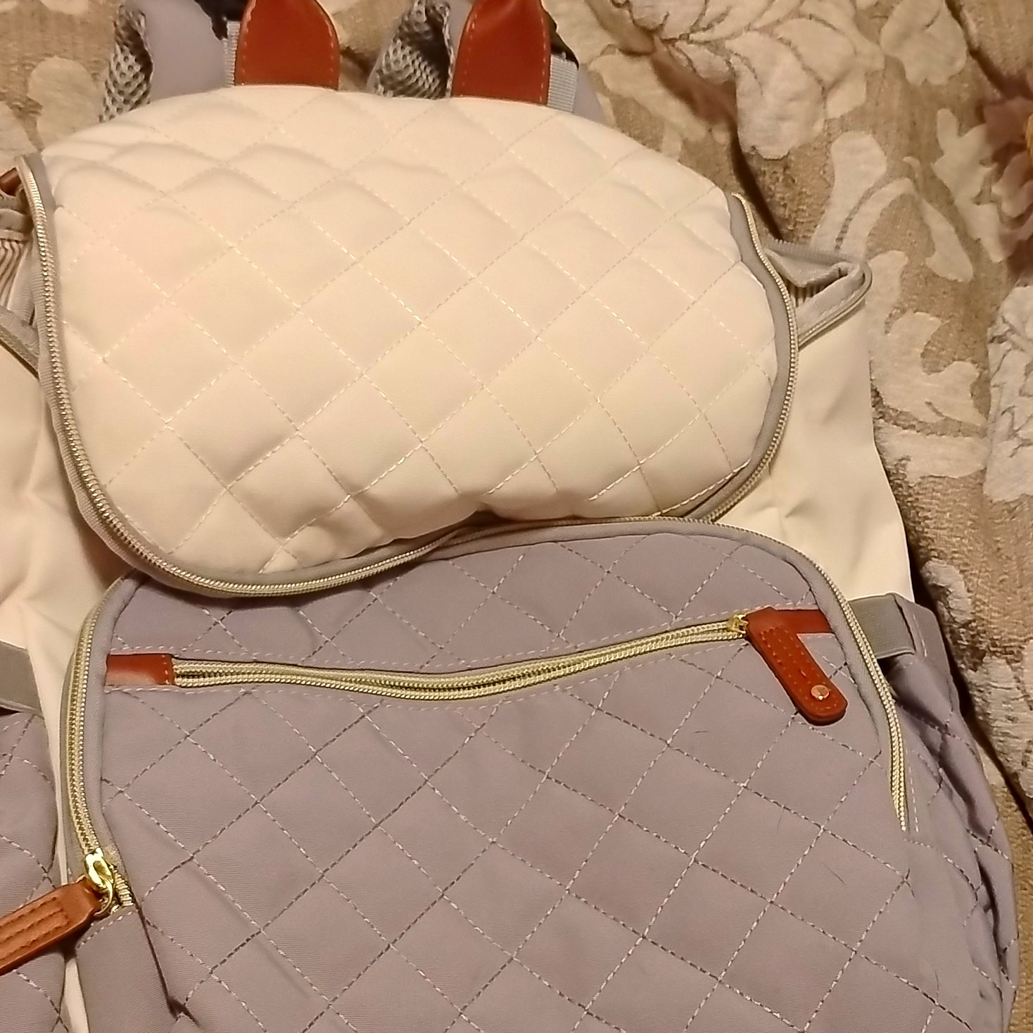 LOVEVOOK Quilted Padded Laptop Backpack, Beige/White and Gray