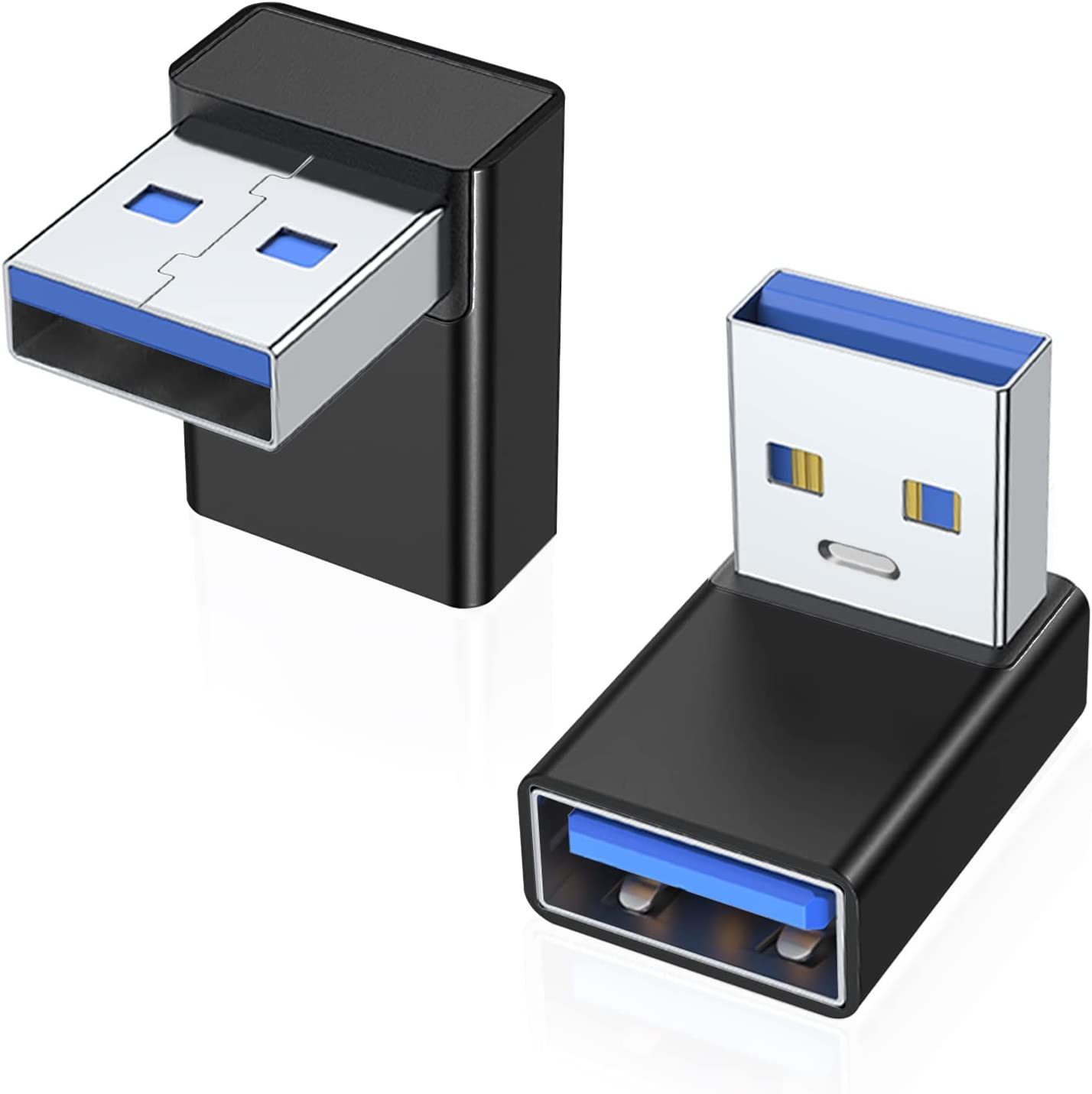 90 Degree USB 3.0 Adapter 2 Pack, Upward Angle, Black | USB a Male