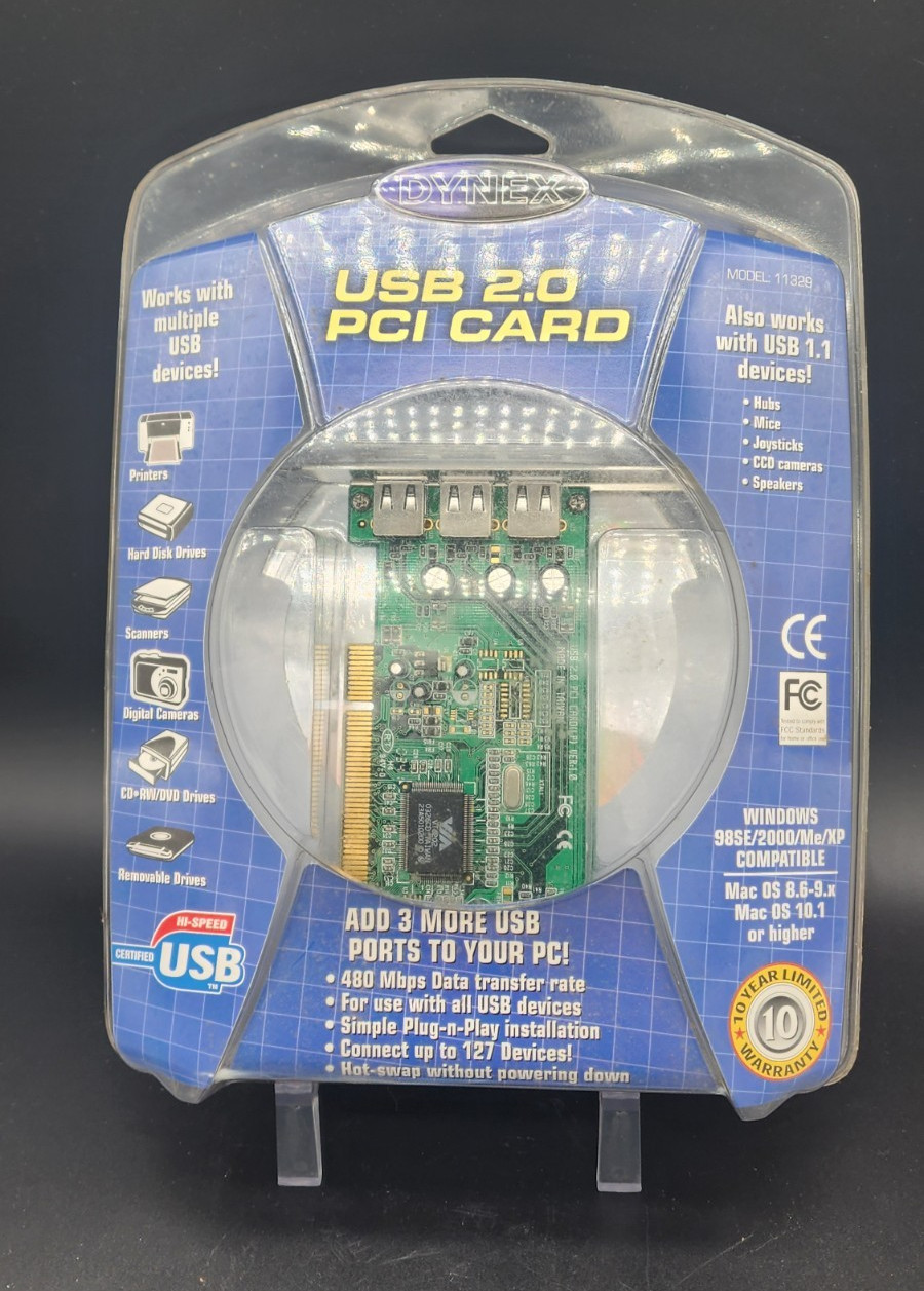 Dynex USB 2.0 PCI Card 4-Port 480Mbps Expansion Card11329 3 Ext 1 Internal Port