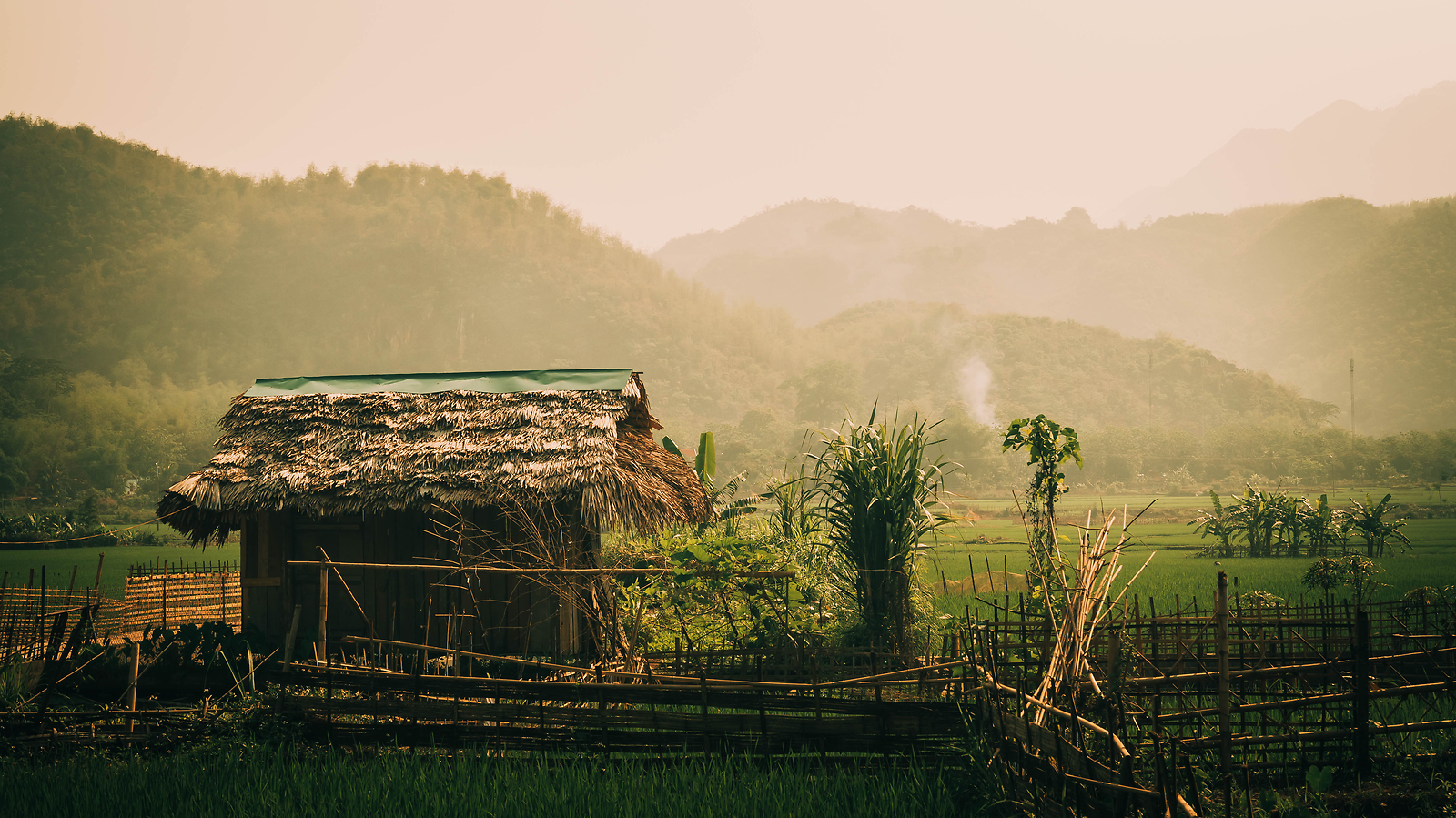 Landscape hut jungle rice fields vietnam mountains asia Custom Gaming Mat Desk