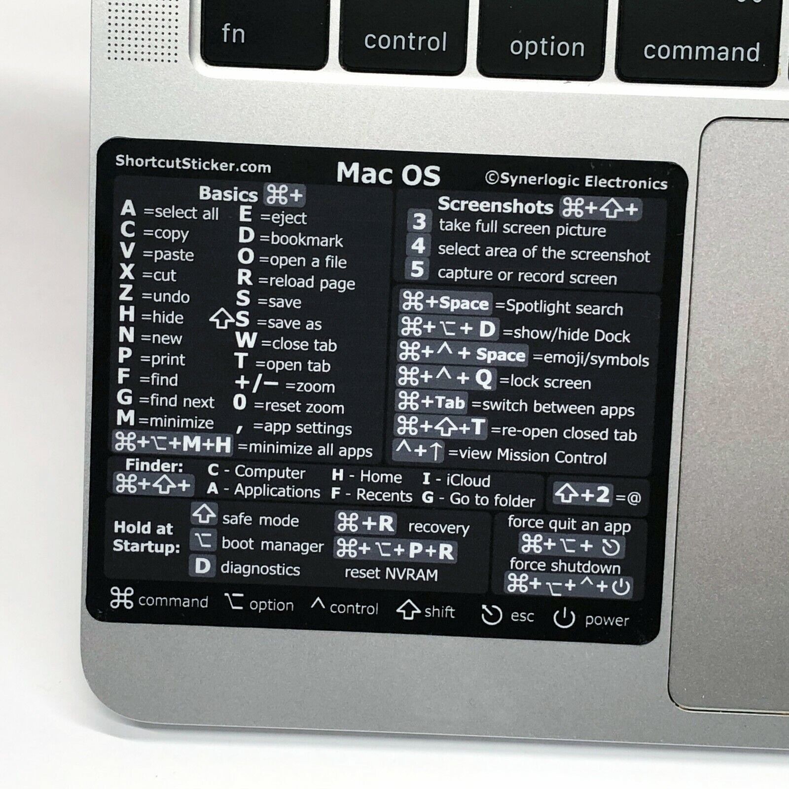 SYNERLOGIC Apple Macbook Pro/Air/iMac/Mini Keyboard Shortcut Sticker Vinyl