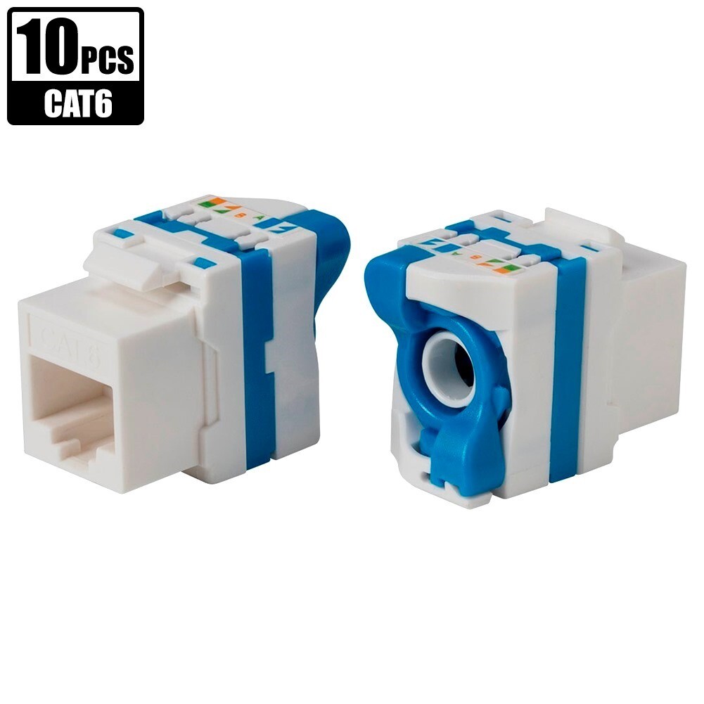 10 Pcs Cat6 RJ45 Network LAN Toolless Keystone Jack 180 Degree Twist Lever White