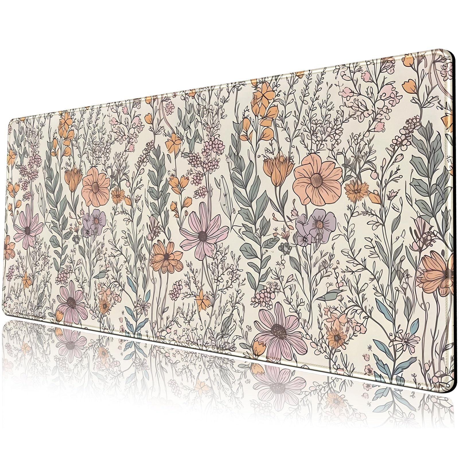 Floral Desk Mat Cute Wildflowers Large Mouse Pad Extended Plant Gaming Mousep...