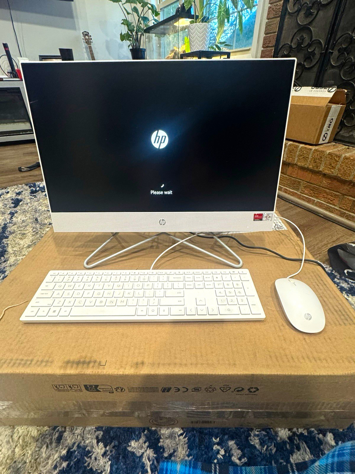 HP All-in-One Desktop PC, White, Includes Wired Keyboard & Mouse
