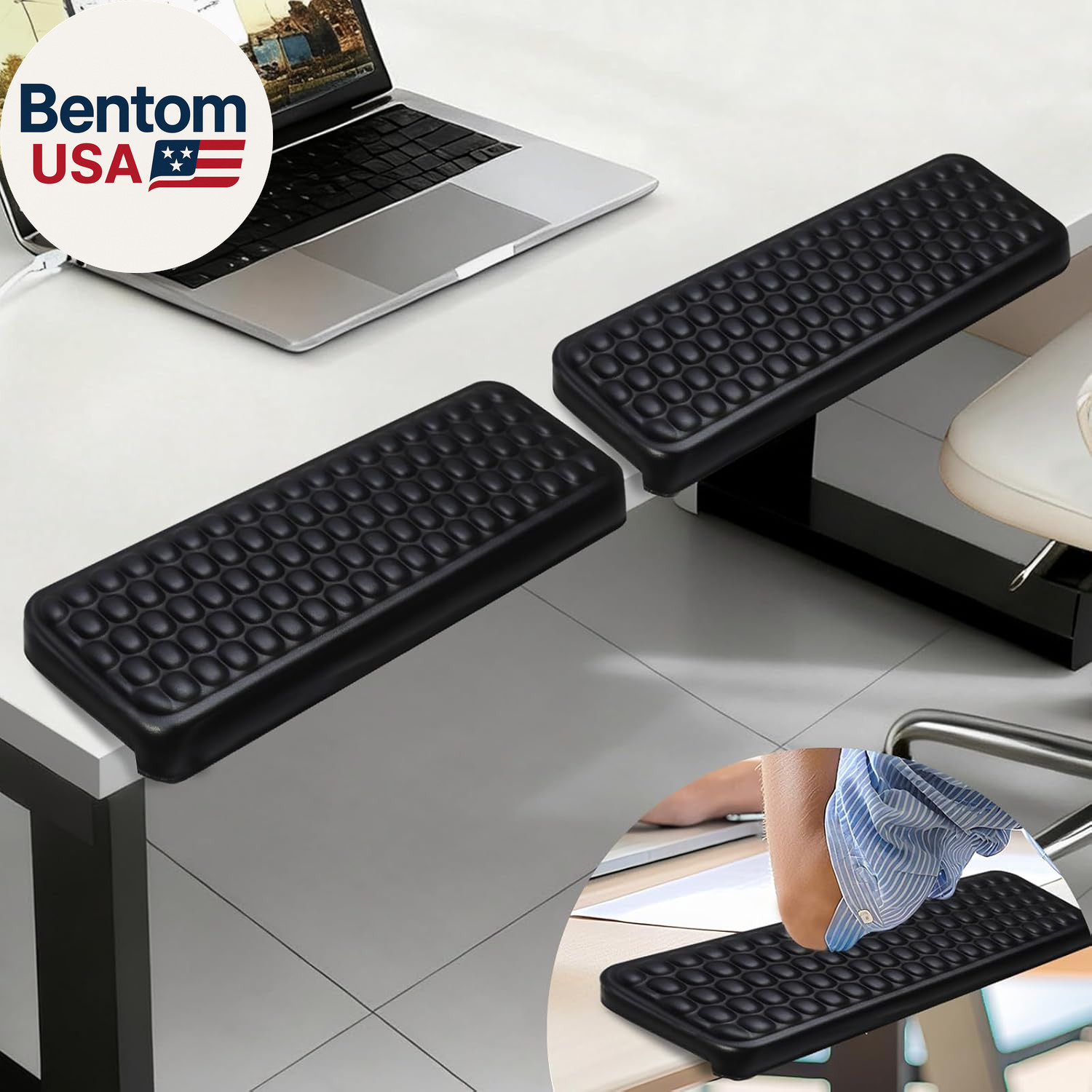 L-Shaped Desk Elbow Pad for Desk, 2-Piece Ergonomic Desk Edge Cushion, PU Leathe