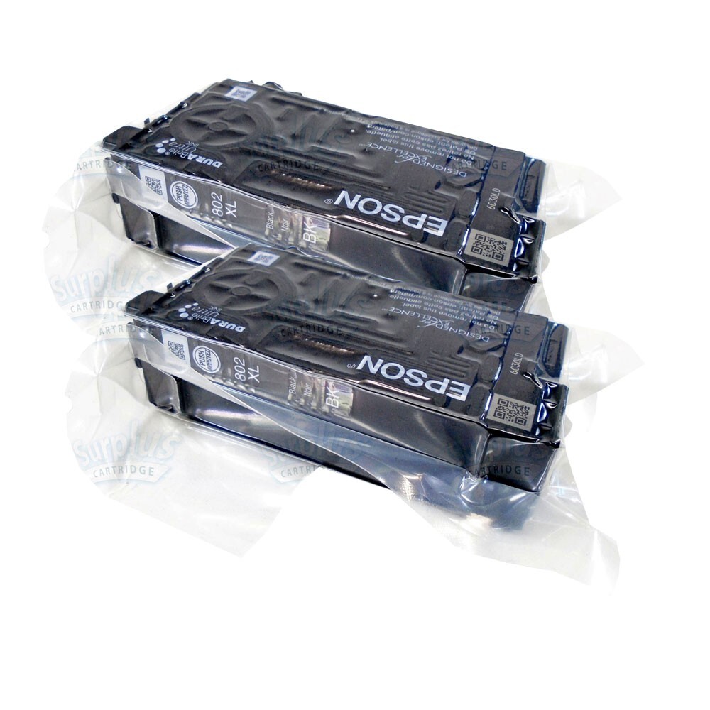 2PK Genuine Epson 802XL High Yield Black Ink WF4720 WF4730 WF4740 (NOT Initial)