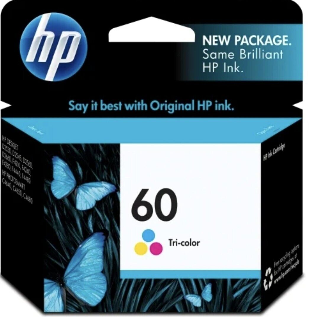 HP 60 Tri-Color Ink Cartridge OEM Genuine (CC643WN), Exp Nov 2023, New, Sealed