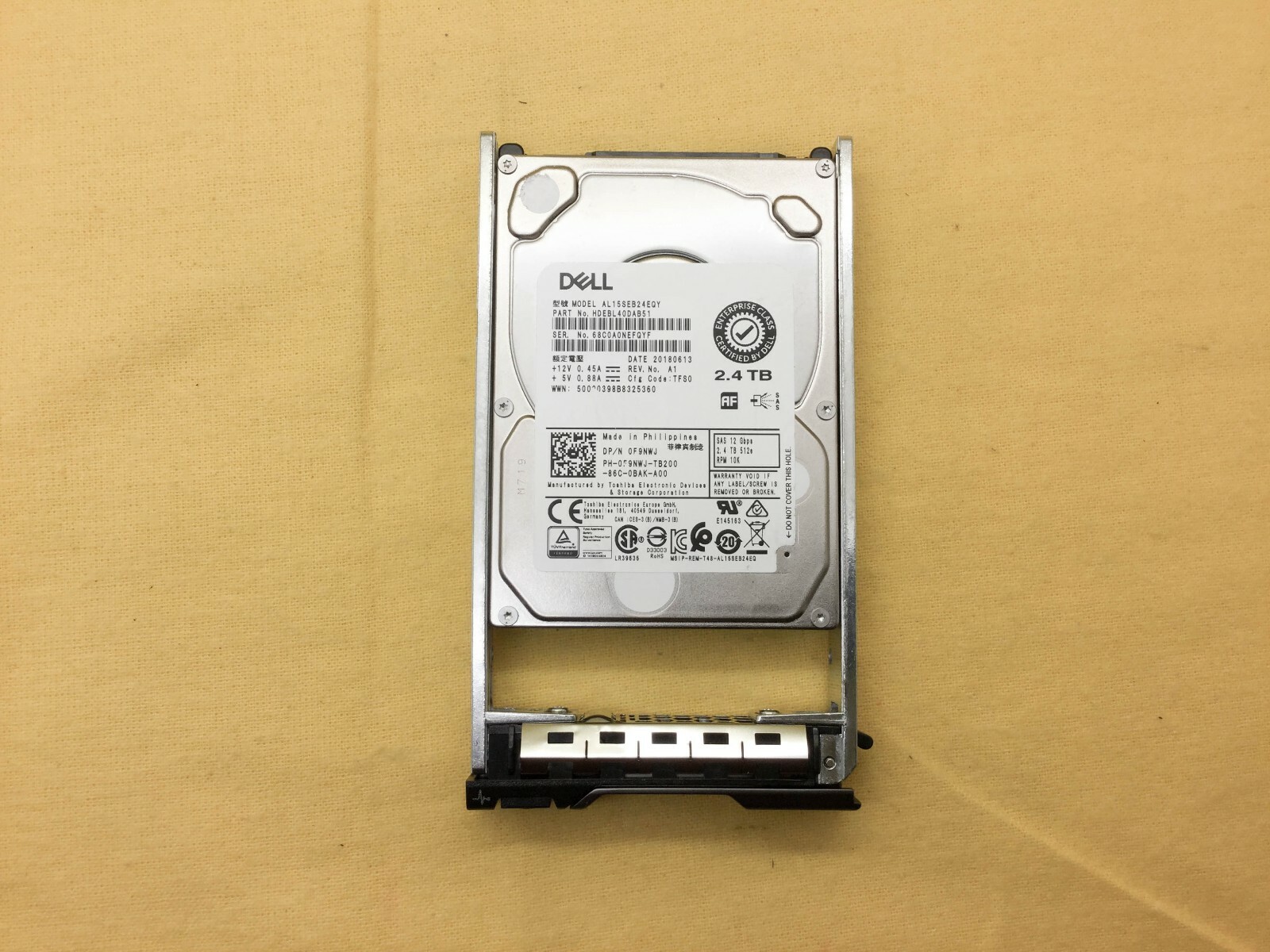 F9NWJ DELL 2.4TB 10K 12Gbps 2.5" 512e SAS Hard Drive 0F9NWJ AL15SEB24EQY