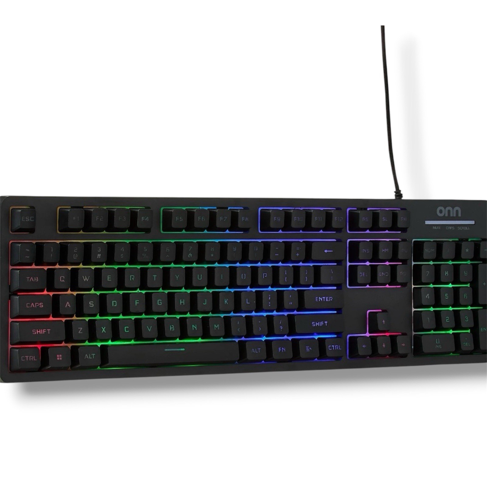 ONN Wired LED Backlit Gaming Keyboard Full Size Black 104 Keys USB Plug N Play