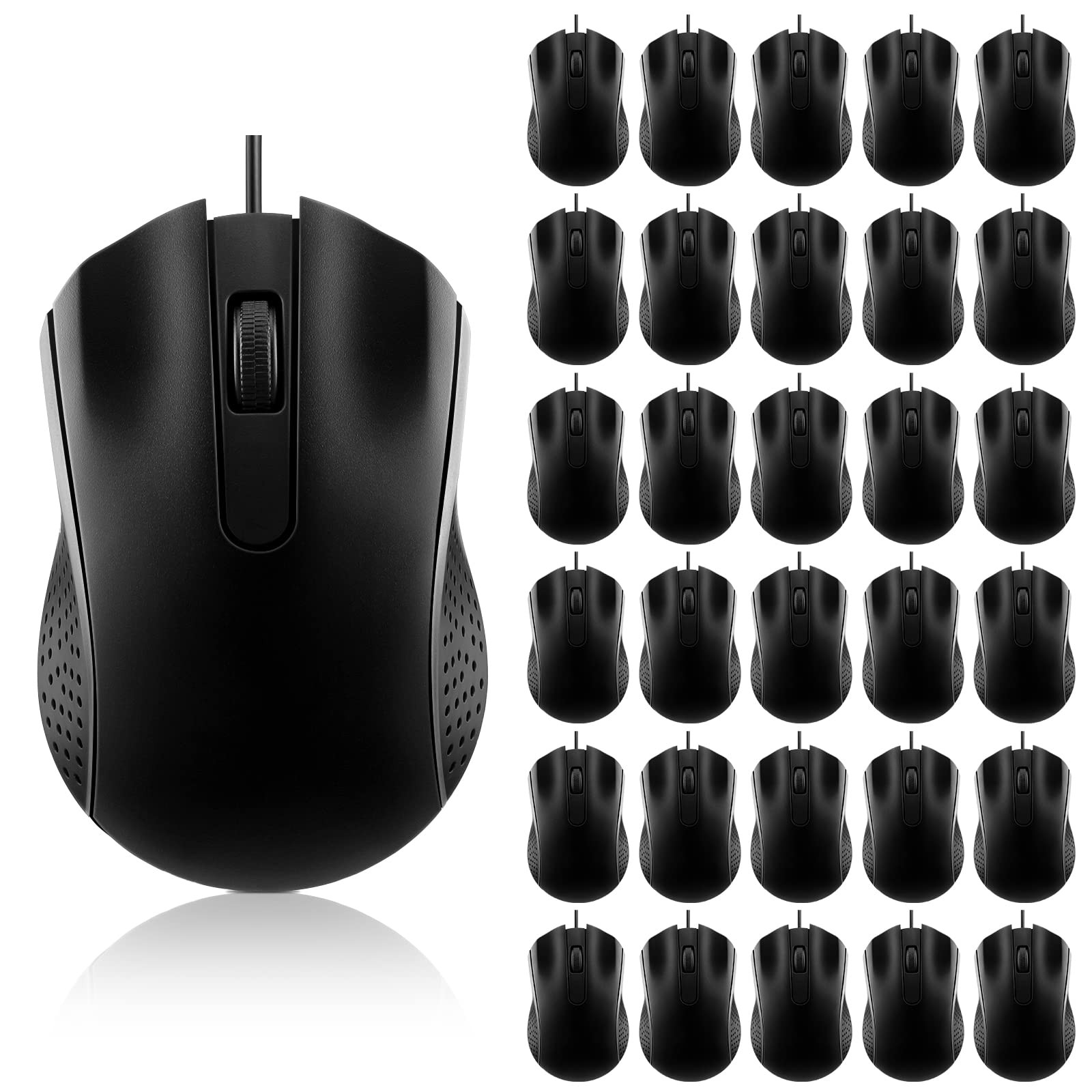 Bonuci 30 Pack Computer USB Wired Mouse Bulk 3 Button 4.4 x 2.3 Inch, Black