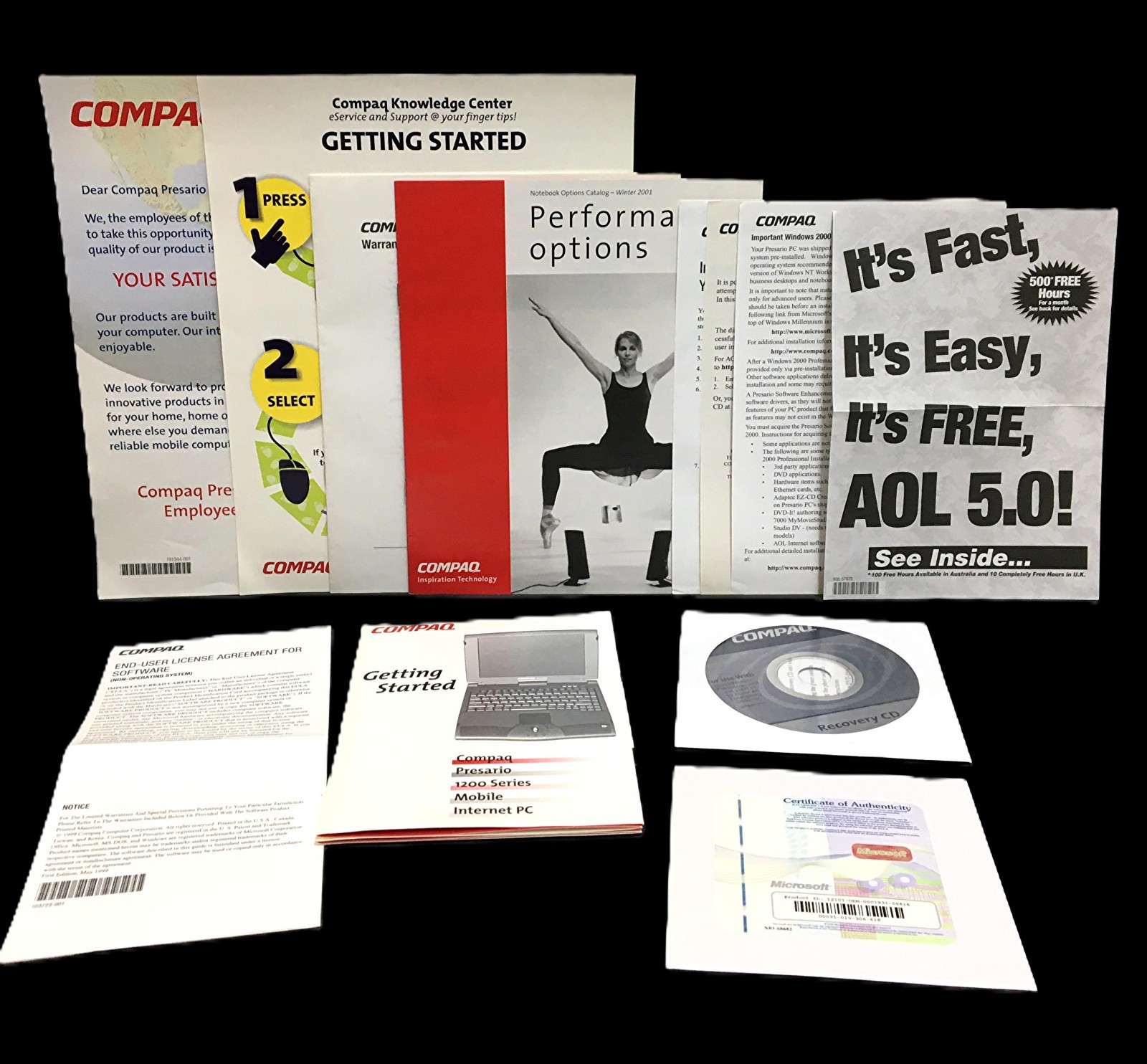 Compaq Windows 2000 Manual Lot Recovery CD Manuals Cert of Authenticity VTG