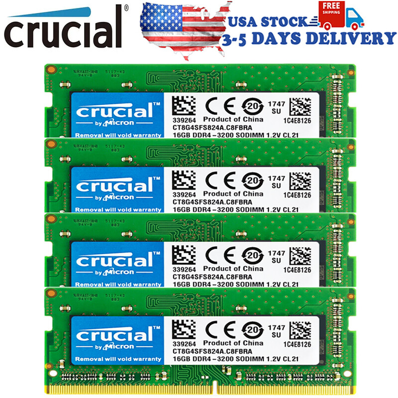 CRUCIAL DDR4 4X16GB 3200 PC4-25600 Laptop SODIMM Non-ECC 260-Pin Memory RAM