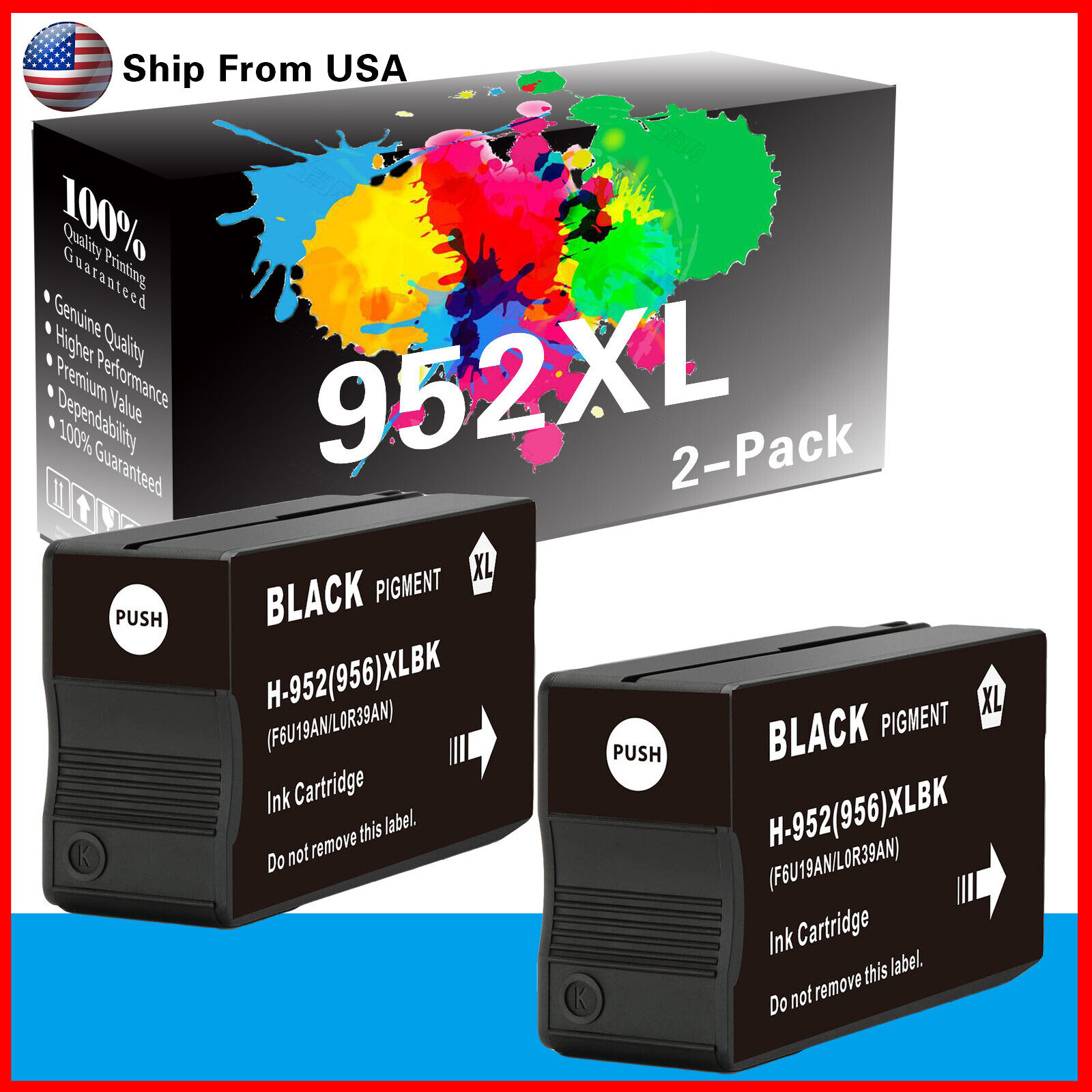 2PK 952XL 952 XL Black Ink Cartridge for Pro 8710 8717 8210 8216 Printer
