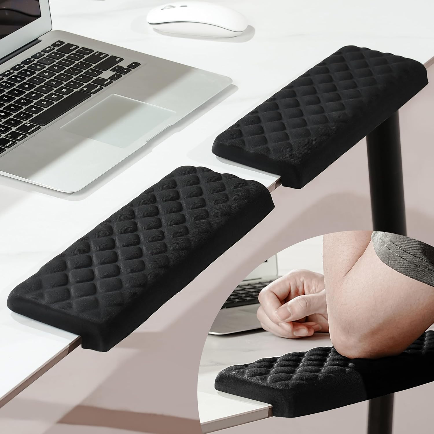 L-Shaped Desk Elbow Pad Memory Foam 2-Piece Desk Edge Cushion Black