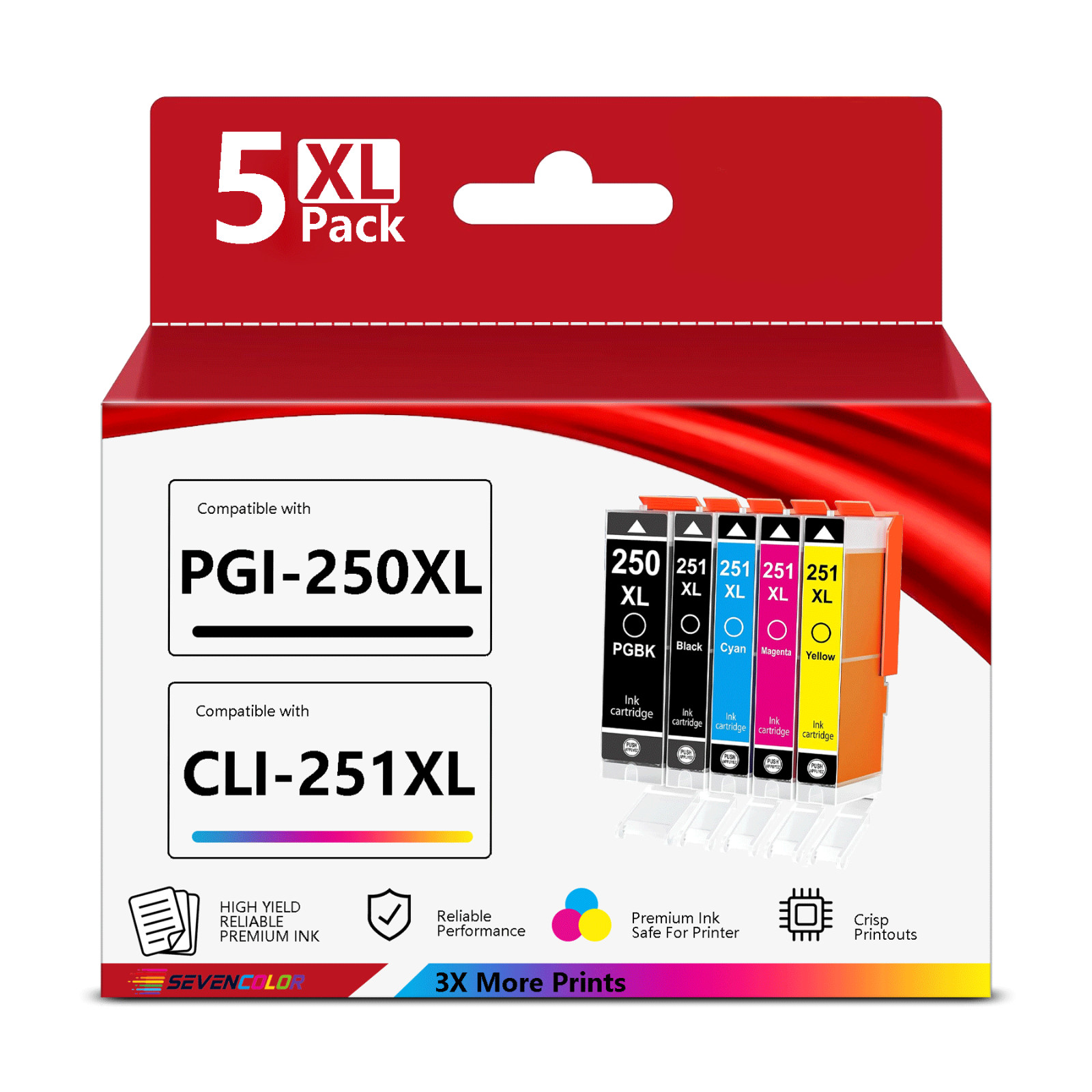 PGI-250 CLI-251 5 Color Pack | Compatible with Pixma MG5420 IP7220 MX722 Printer