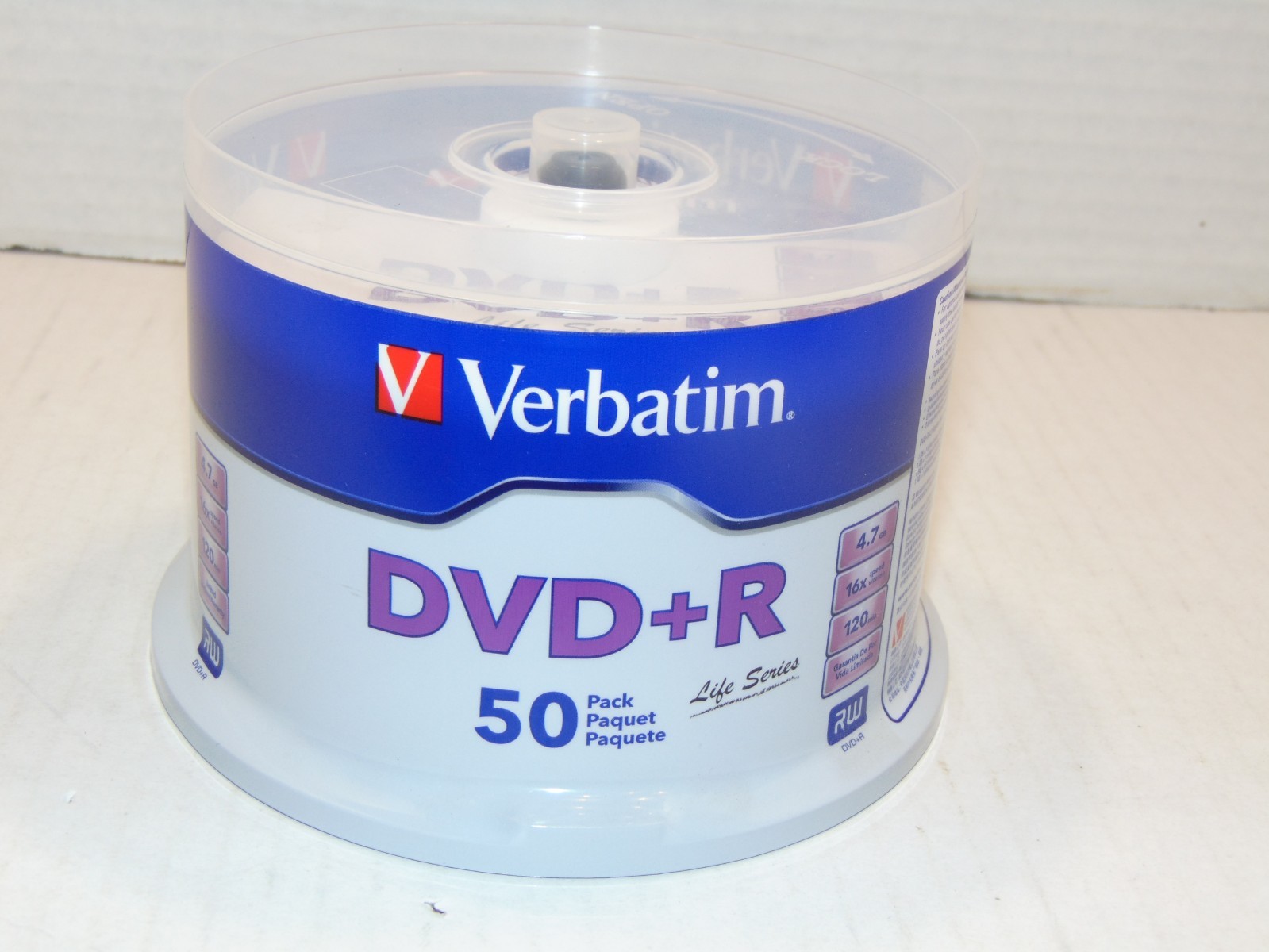 Blank DVD+R Discs Verbatim Life Series 50 Pack Brand New Factory Sealed 4.7GB