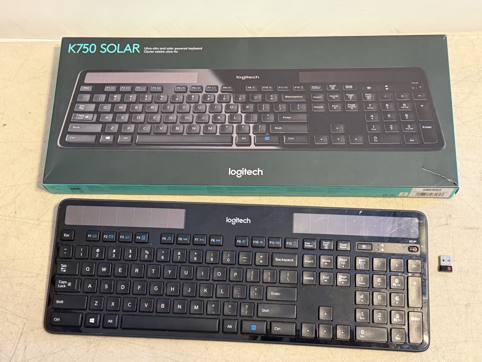 Logitech K750 Solar Wireless Ultra Slim Black Keyboard with USB Dongle Working