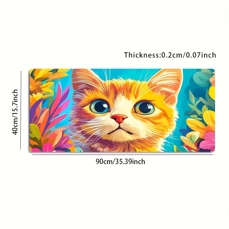 A Large Gaming Mouse Pad Featuring a Cute Design with Orange Cats And Floral P