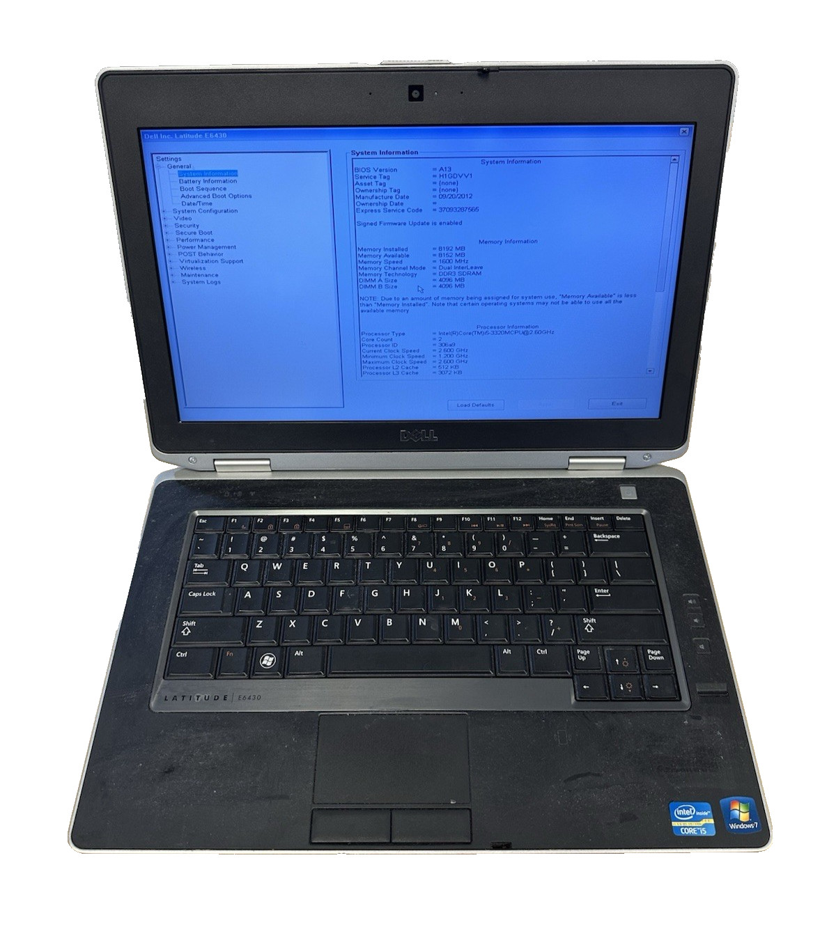 Dell Latitude E6430 Intel Core i5-3320M 2.60GHz 8GB RAM *NO HDD* Boots to BIOS