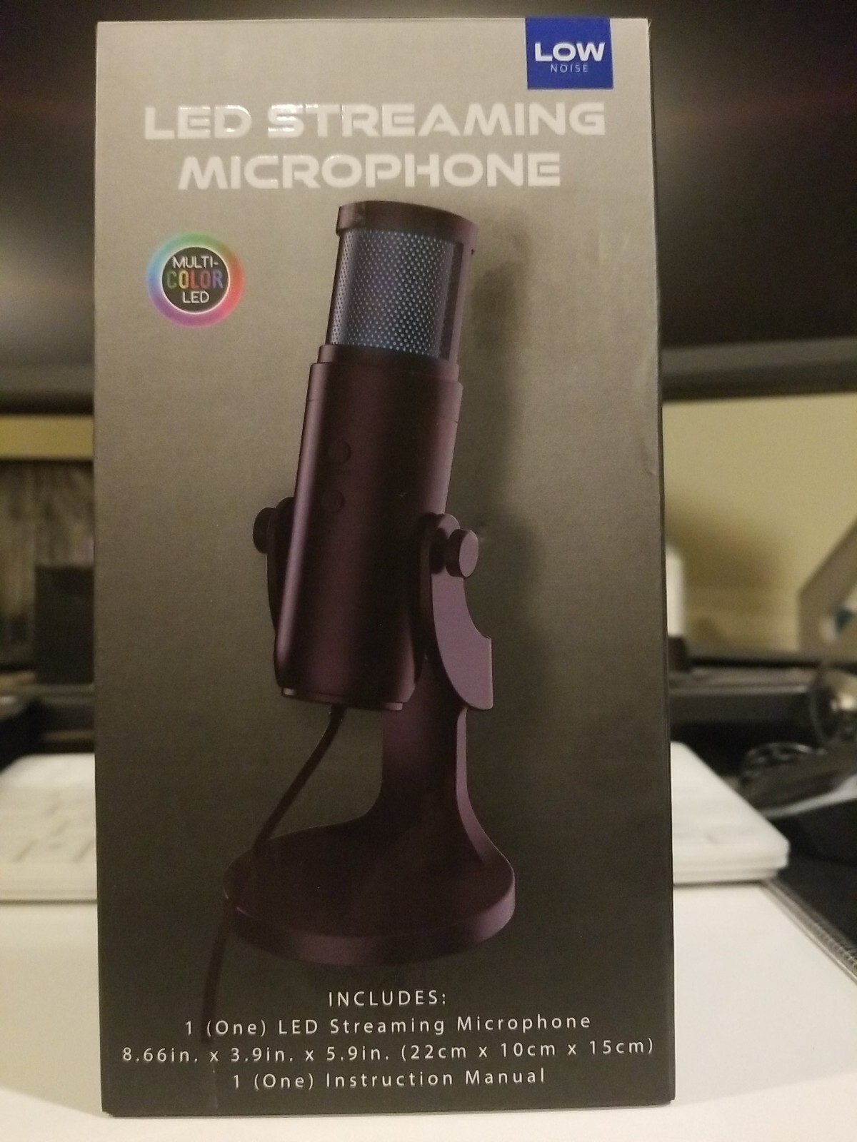 live Led streaming microphone with gaming keyboard.