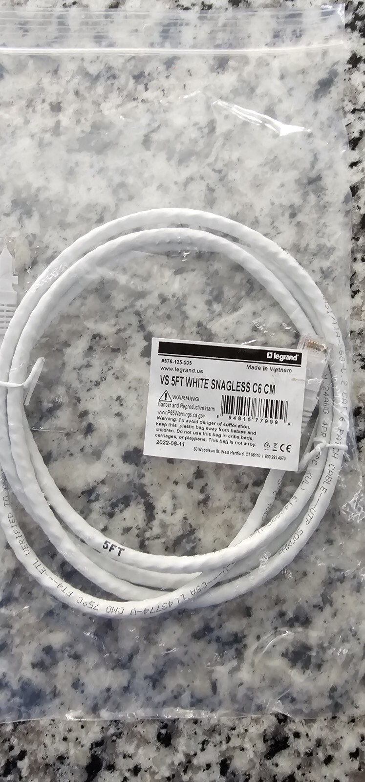 Cat 6  5Ft OR-MC605-09  Legrand Network Patch Cable Clarity  White