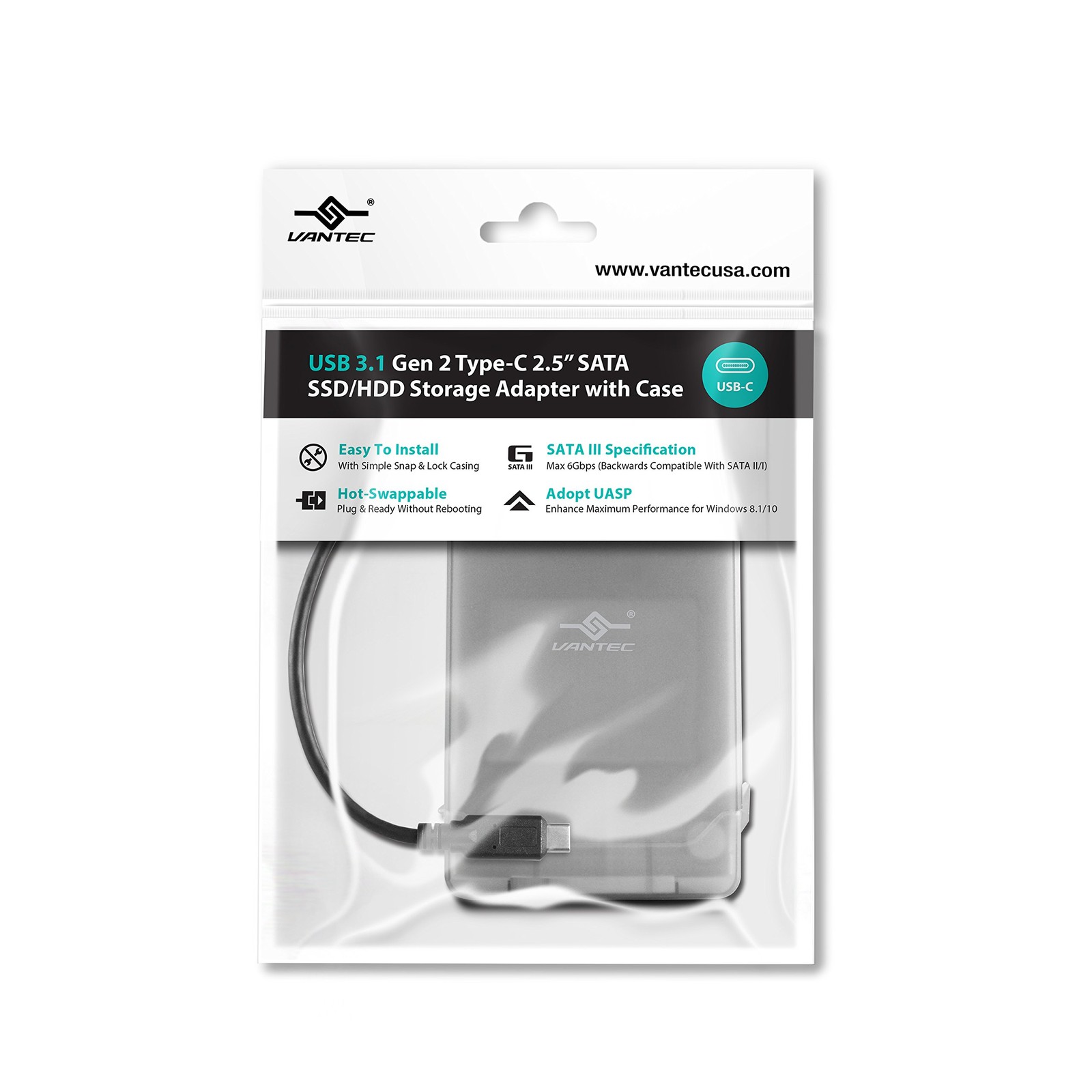 USB 3.1 Gen 2 -2.5" SATA SSD/HDD Storage Adapter (CB-STC31-2PB) , black