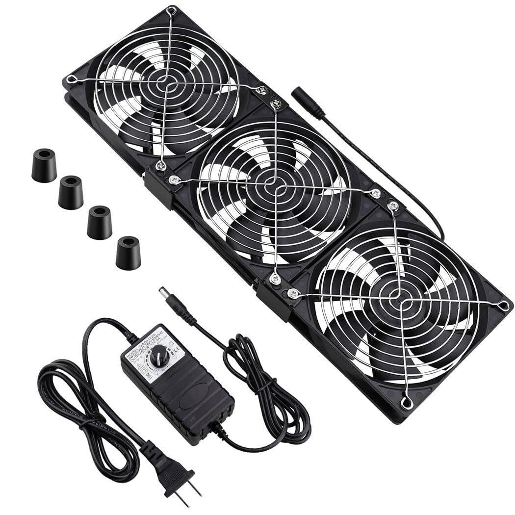 Dual Ball 3 X 120mm Computer Fan with AC Plug DC 12V Big Airflow Fans 110V - 559
