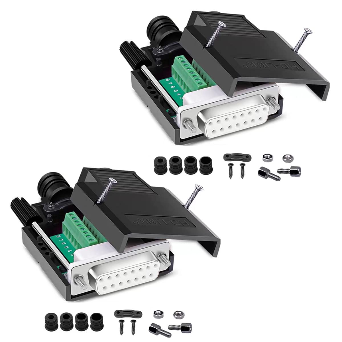 DB15 Solderless Female RS232 Serial Adapters 2Pcs 15 Pin Terminal Breakout